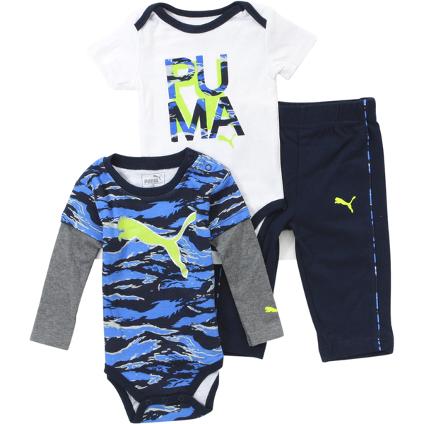  Puma Infant Boy's Cat Logo 3-Piece Newborn Bodysuit & Pant Set 