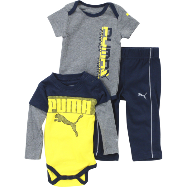  Puma Infant Boy's Time To Play 3-Piece Newborn Bodysuit & Pant Set 