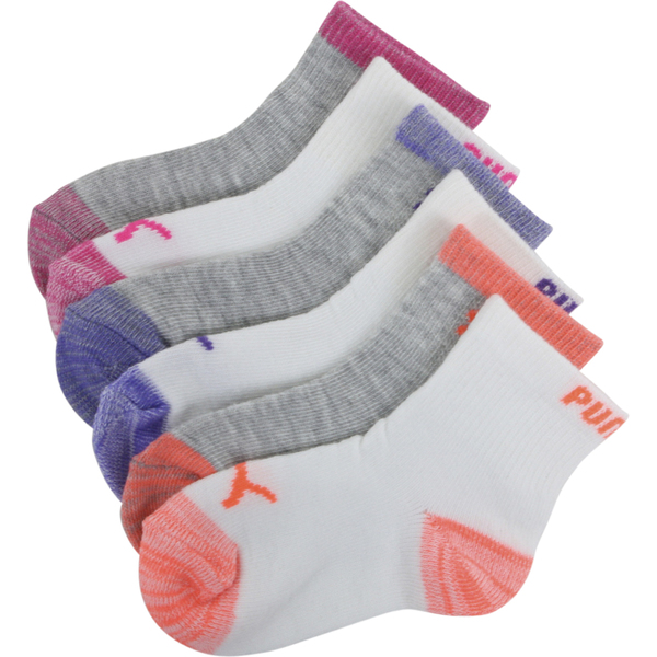  Puma Infant/Toddler Girl's 6-Pairs Quarter Crew Athletic Socks 