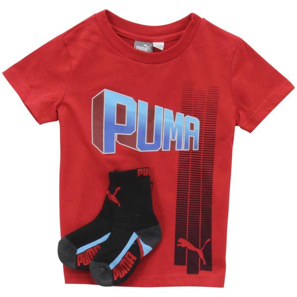  Puma Little Boy's 2-Piece 3D Logo Short Sleeve T-Shirt & Crew Socks Set 
