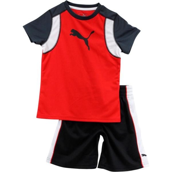  Puma Little Boy's 2-Piece Cat Logo Short Sleeve Crew Neck T-Shirt & Short Set 