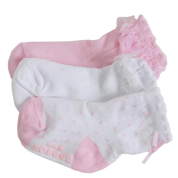  Robeez Mini Infant Girl's 3-Pairs Bow & Ribbon Skid-Proof Socks 
