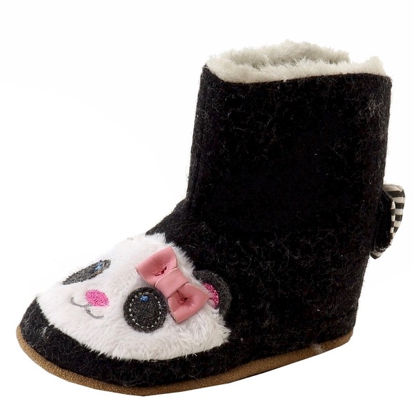  Robeez Mini Shoez Infant Girl's Panda Flannel Slip On Booties Shoes 