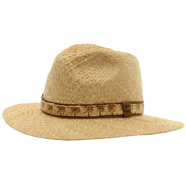  Scala Men's Raffia Straw With Palm Tree Trim Safari Hat 
