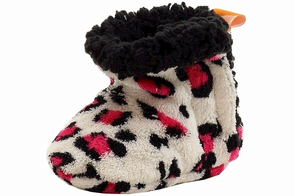  Skidders Infant Girl's Spicy Leopard Plush Booties Slippers Shoes 