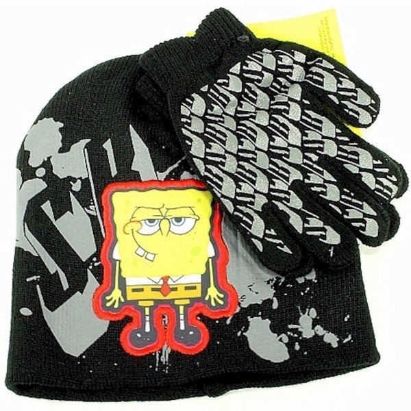  Spongebob Squarepants Boy's Knit Beanie Hat & Glove Set Sz. 4-7 