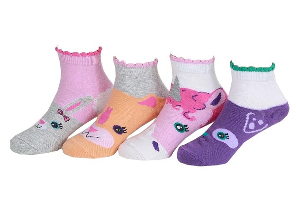  Stride Rite Infant/Toddler/Little Girl's 4-Pairs Sweet Animal Face Ankle Socks 