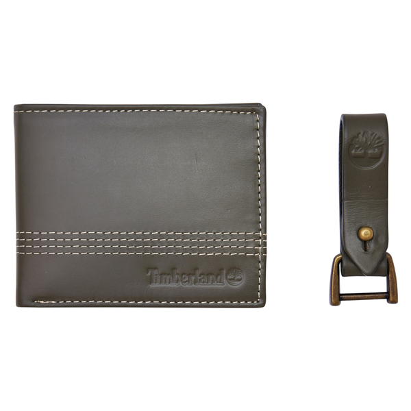  Timberland Men's 2PC Quad Billfold Leather Wallet & Key Fob Gift Set 