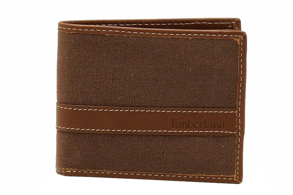  Timberland Men's Waxed Canvas/Leather Bi-Fold Passcase Wallet 