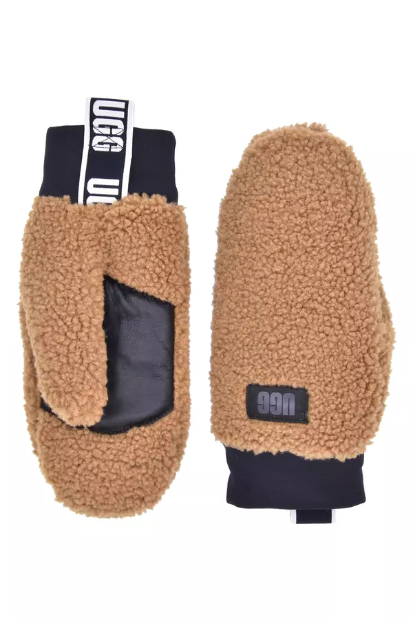 Ugg Women's Gloves Fluff Mitten Tape Logo