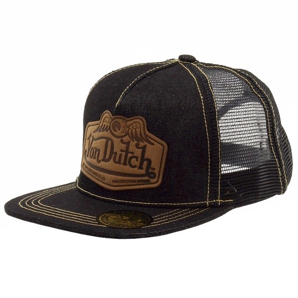  Von Dutch Men's Leather Patch Fashion Trucker Cap Hat (One Size Fits Most) 