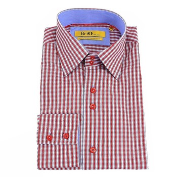 Brio Milano Men's Stitched Collar Small Plaid Button Up Dress Shirt