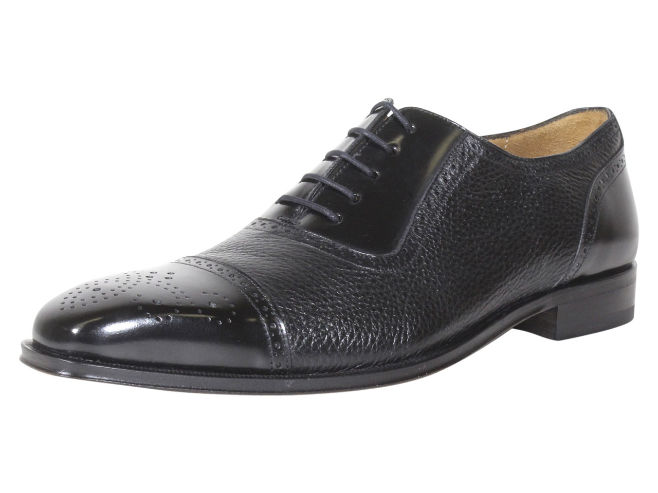 Men’s Black Soka Deerskin and Calfskin Cap-toe Oxfords shoe by Mezlan