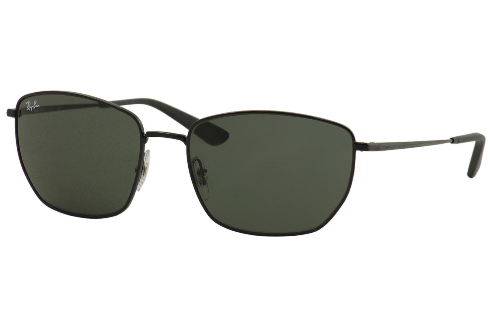 Ray Ban RB3653 RB/3653 002/71 Black/Green Square RayBan Sunglasses 60mm ...