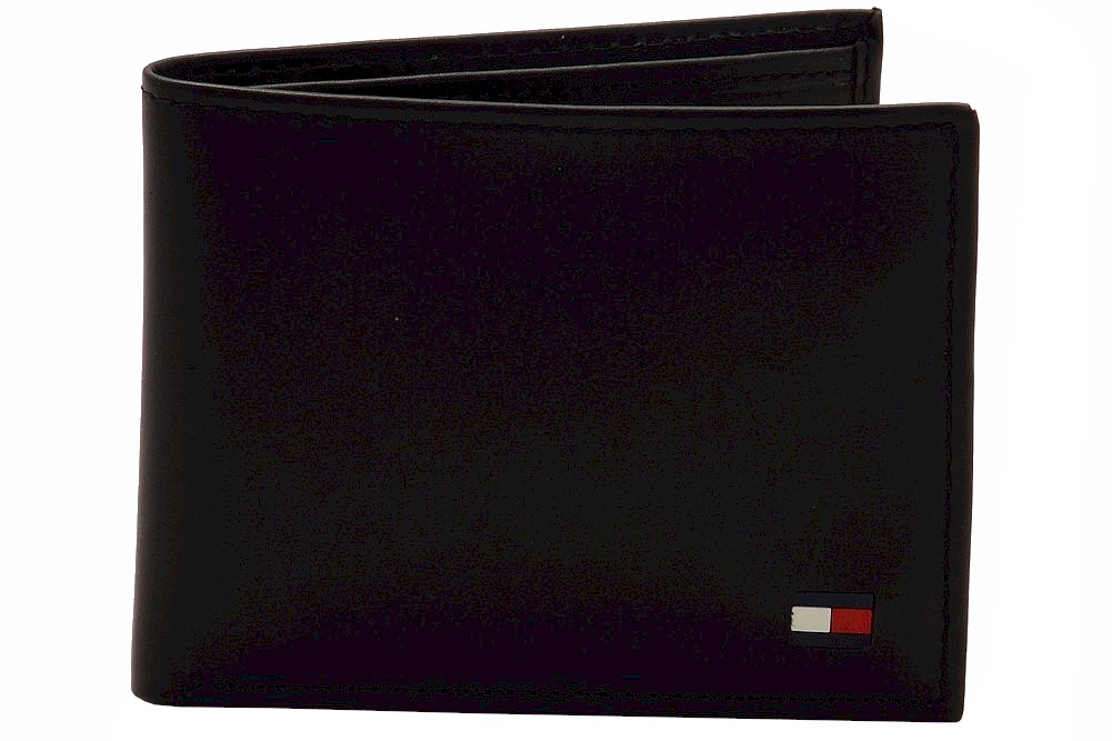 Tommy Hilfiger Men's Bifold Black Leather Passcase Wallet Black 