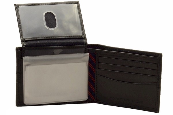  Tommy Hilfiger Men's Genuine Leather Two-Tone Passcase Billfold Wallet 