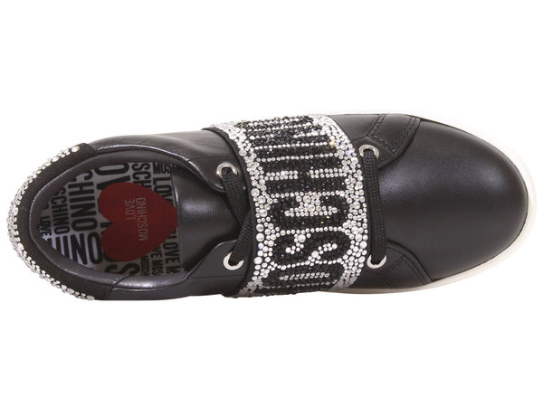 Love Moschino Women's Sneakers Rhinestone Logo Black Sz: 9 