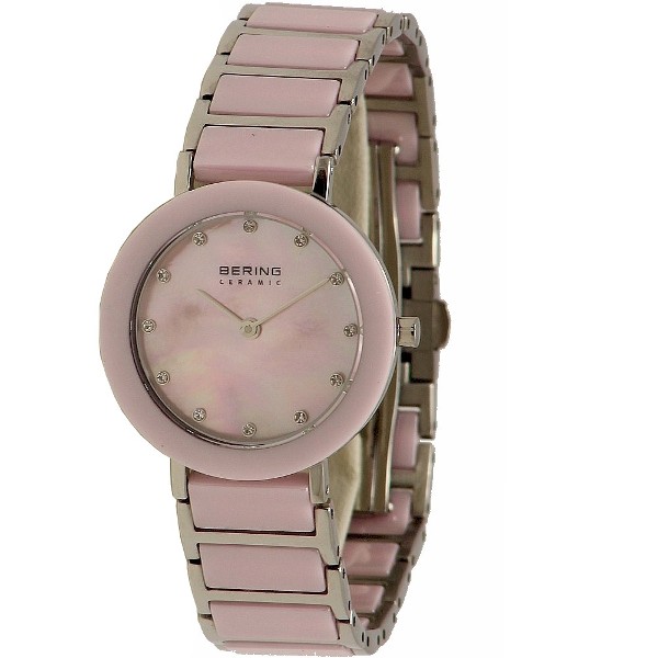  Bering Women's 11429-999 Ceramic Pink/Stainless Steel Silver Analog Watch 