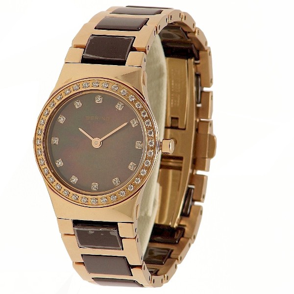  Bering Women's 32426-765 Stainless Steel Rose Gold/Ceramic Brown Analog Watch 