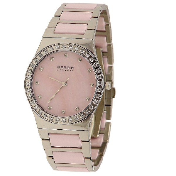  Bering Women's 32435-999 Ceramic Pink/Stainless Steel Silver Analog Watch 