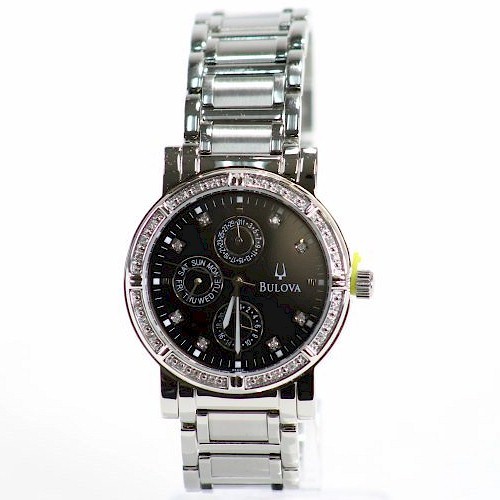  BULOVA 96E04 MEN'S SILVER-TONE 32 DIAMONDS WATCH 