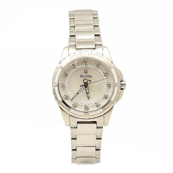  Bulova Diamond Collection 96P144 Silver Stainless Steel Analog Watch 