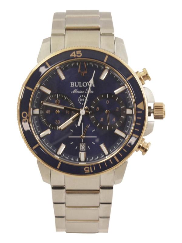  Bulova Men's Marine-Star 98B301 Silver/Rose Gold Chronograph Analog Watch 