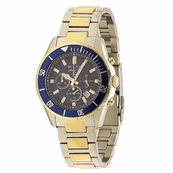  Bulova Men's Marine Star Collection 98B230 Blue/Silver Chronograph Analog Watch 