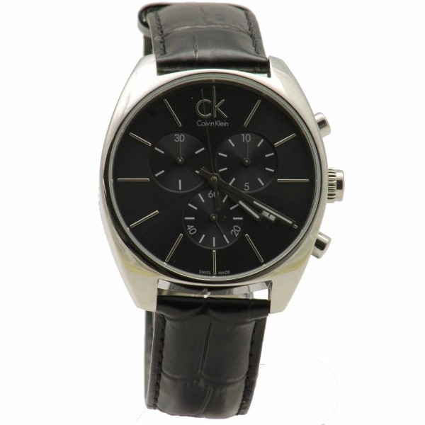  Calvin Klein Men's K2F27107 Black Leather Chronograph Watch 