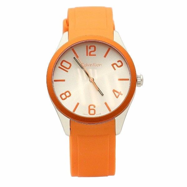  Calvin Klein Unisex CK K5E51YY6 Orange Silicone Analog Fashion Watch 