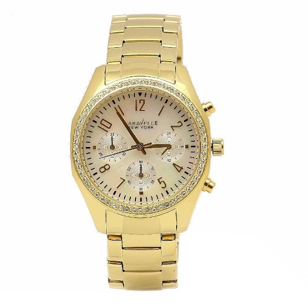  Caravelle New York Womens 44L114 Gold Crystal Chronograph Analog Watch 