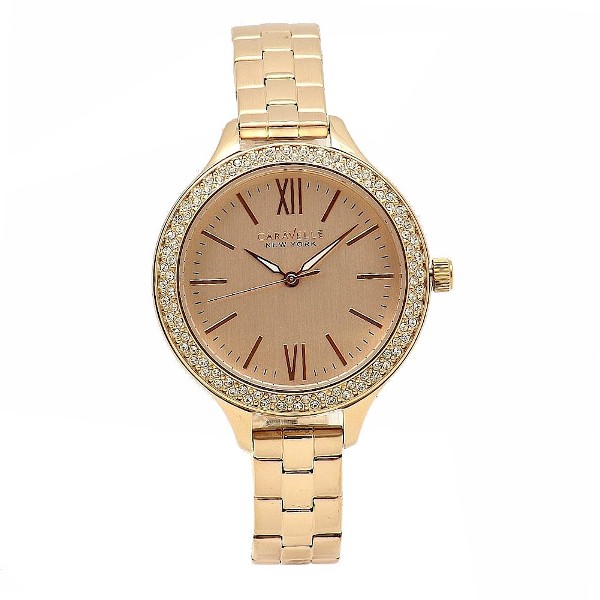  Caravelle New York Women's 44L125 Rose Gold Crystal Analog Watch 