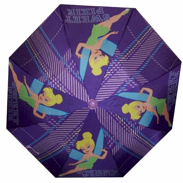  Disney Fairies Tink Sweet Pixie Girl's Purple Plaid Molded Handle Umbrella 