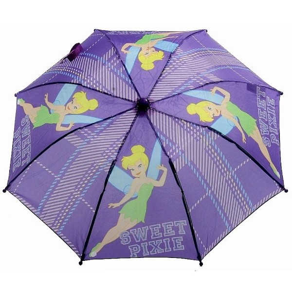  Disney Girl's Tinkerbell Purple Plaid Sweet Pixie Compact Umbrella 