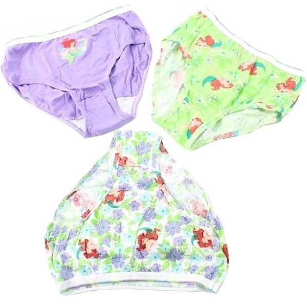  Disney Little Mermaid Briefs 3 Pack Girls Panties Cotton Underwear Sz8 