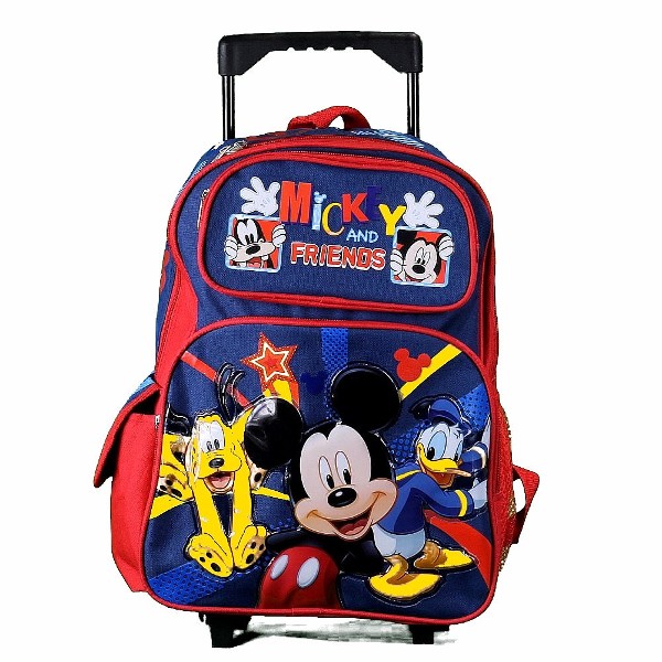  Disney Mickey Mouse & Friends Blue Rolling Backpack 17in School Bag 