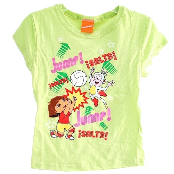  Dora The Explorer Girl's Volleyball Jump Green Cotton Short Sleeve T-Shirt 