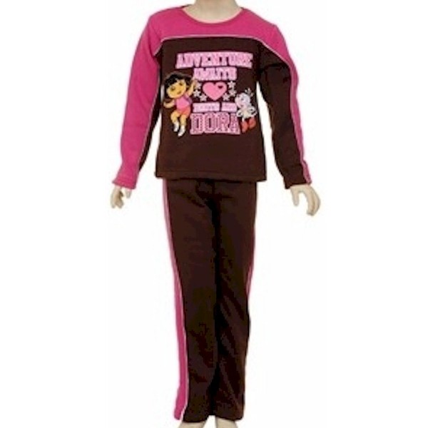  Dora The Explorer Toddler Girl's 2-Piece Pink/Brown Fleece Shirt & Pant Set 