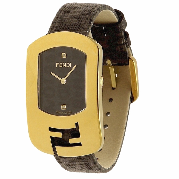  Fendi Women's F302431011D1 Black/Print/Gold Leather Analog Watch 