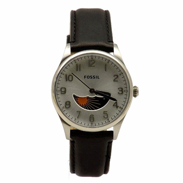  Fossil Men's Agent FS4846 Black Leather Moonphase Analog Watch 
