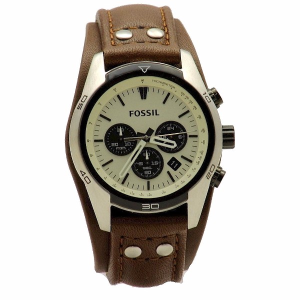  Fossil Men's Coachman CH2890 Brown Leather Cuff Chronograph Watch 