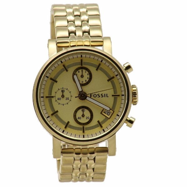  Fossil Men's Dress ES2197 Gold Tone Stainless Steel Analog Watch 