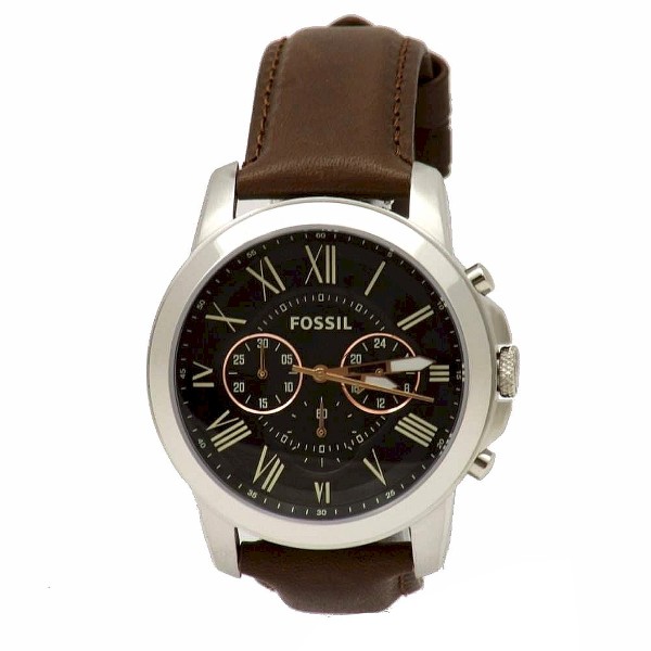  Fossil Men's Grant FS4813 Brown Leather Chronograph Analog Watch 