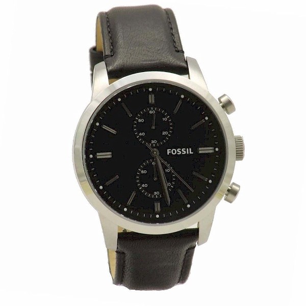  Fossil Men's Townsman FS4866 Black Leather Chronograph Watch 