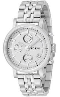  Fossil Women's ES2198 Chronograph Silver Stainless Steel Watch 