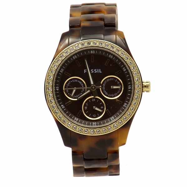  Fossil Women's Stella ES2795 Gold Swarovski Crystals Chronograph Watch 