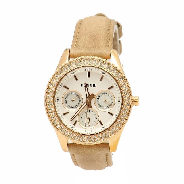  Fossil Women's Stella ES3104 Sand Leather Chronograph Analog Watch 