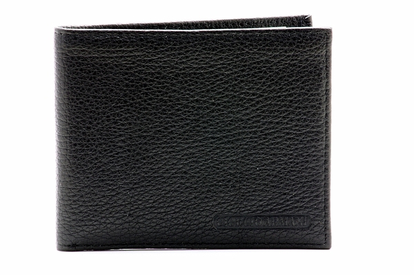  Giorgio Armani Black Leather Wallet w/ 6 Credit Card Slots 