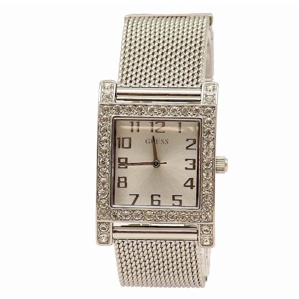  Guess Women's U0130L1 Silver-Tone Swarovski Crystals Analog Watch 