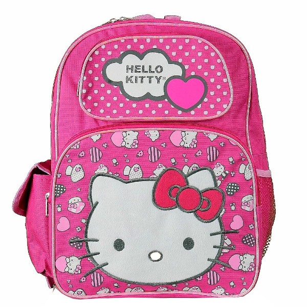  Hello Kitty Hearts & Dots Pink Backpack 17in School Bag 